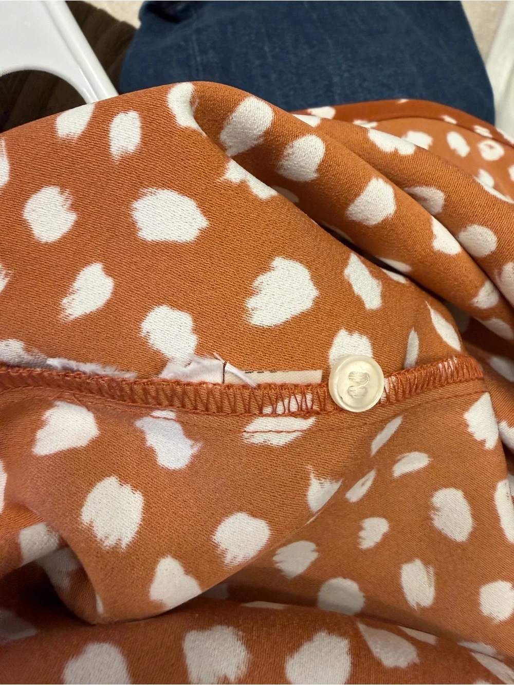 J. Crew Rust and White Polka Dot Peasant Blouse